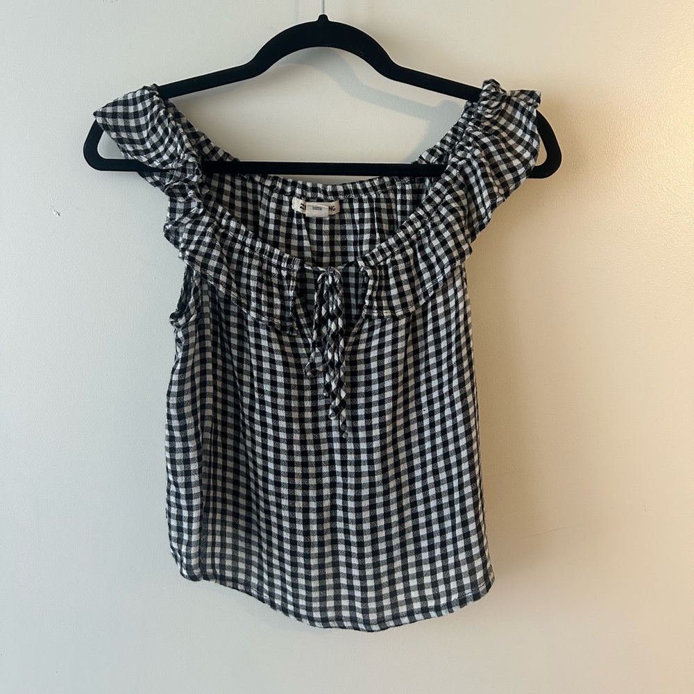 Billabong off the shoulder gingham top - black & white size M
